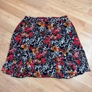 Women's CJ Banks Black Red White Lace Floral Skirt 2X